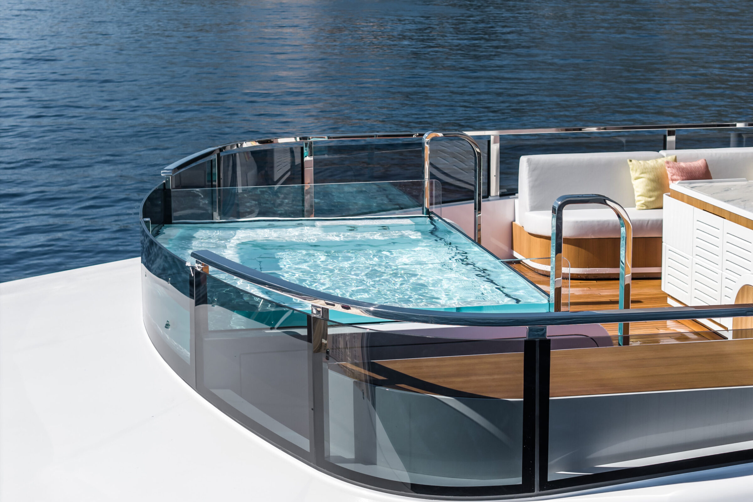 pool on the top deck of a yacht