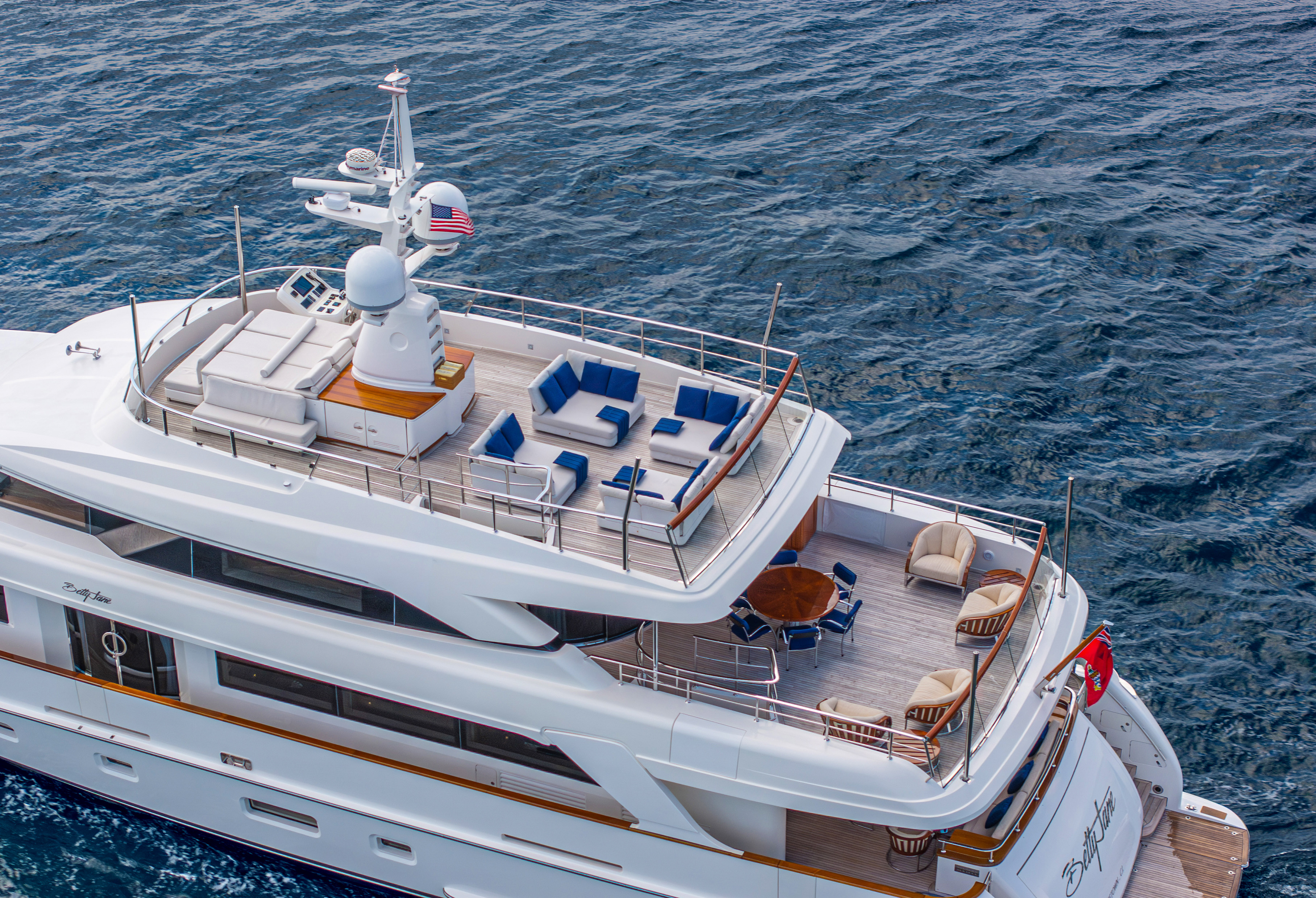 The top of a yacht on calm waters